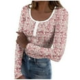 thumbnail image 4 of VgaVtl T-Shirts pour Femmes à Manches Longues Automne Hiver Hauts Grande Taille Camisoles pour Femmes Rouges Ajustées Superposition Graphiques Chemises Décontractées,G, 4 of 6