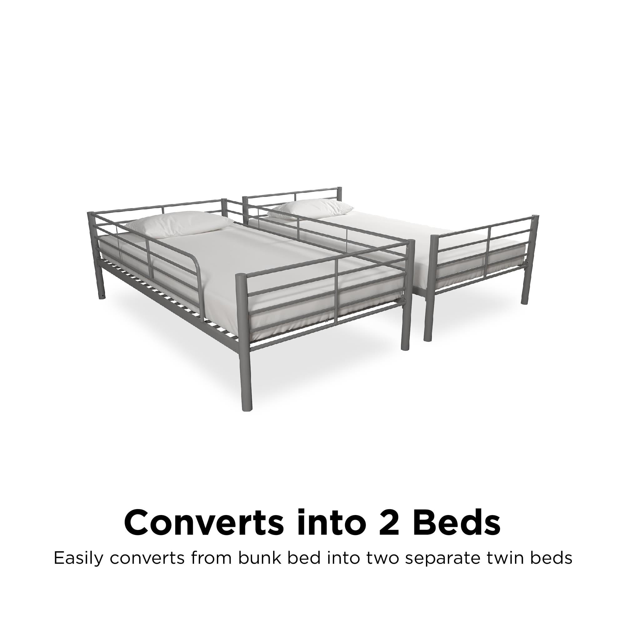 Mainstays Convertible Twin over Twin Metal Bunk Bed, Silver