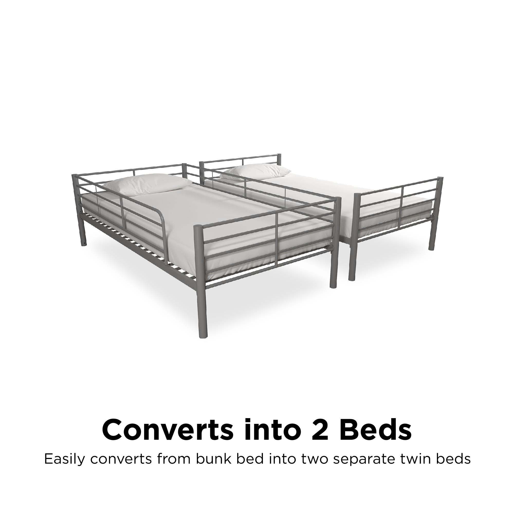 Mainstays Convertible Twin over Twin Metal Bunk Bed, Silver - image 5 of 26