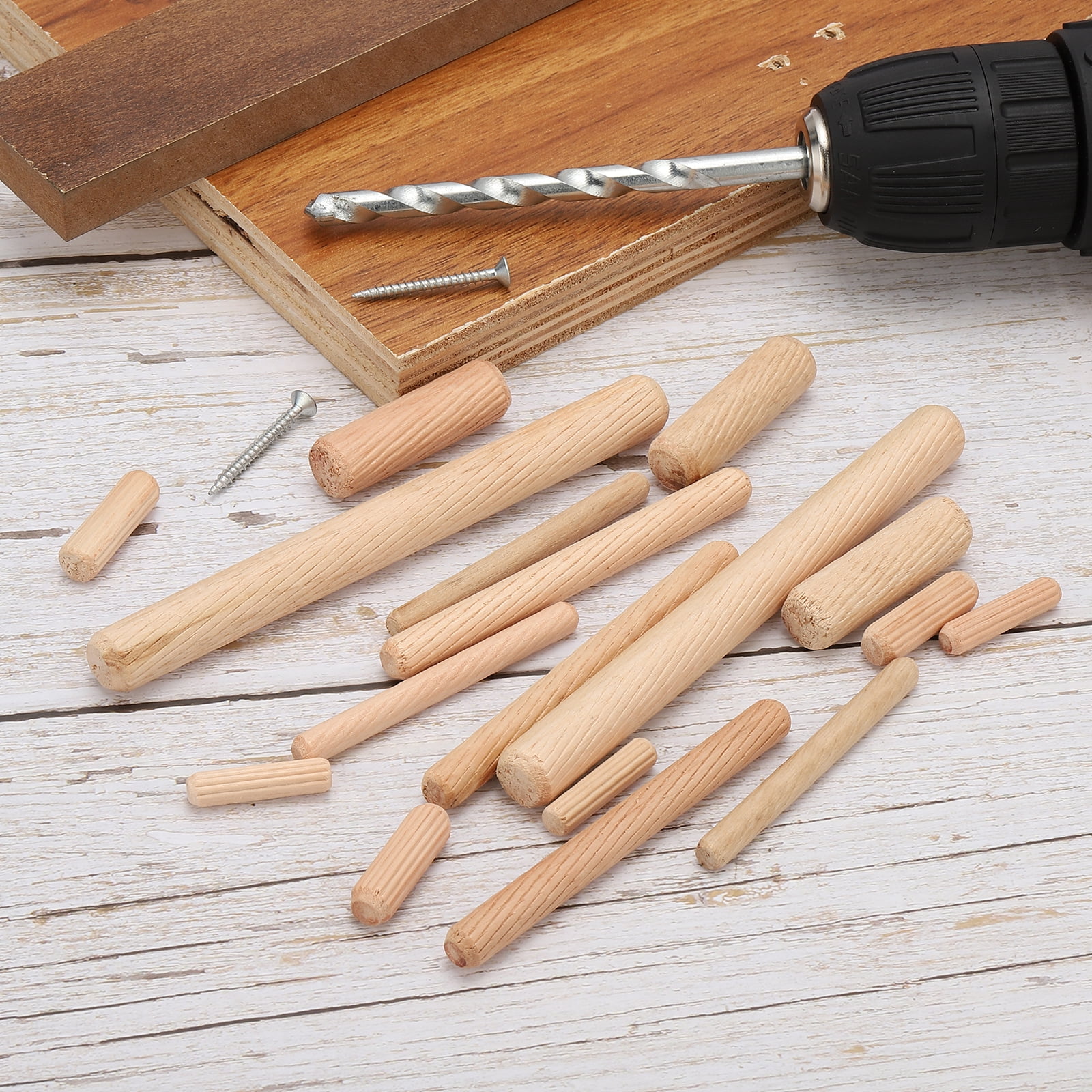Uxcell 1/2 Wooden Dowel Pins, 200 Pcs M12x50mm Wood Dowel Pins Hardwood Pegs Fluted Groove Easy Insertion for Craft Furniture