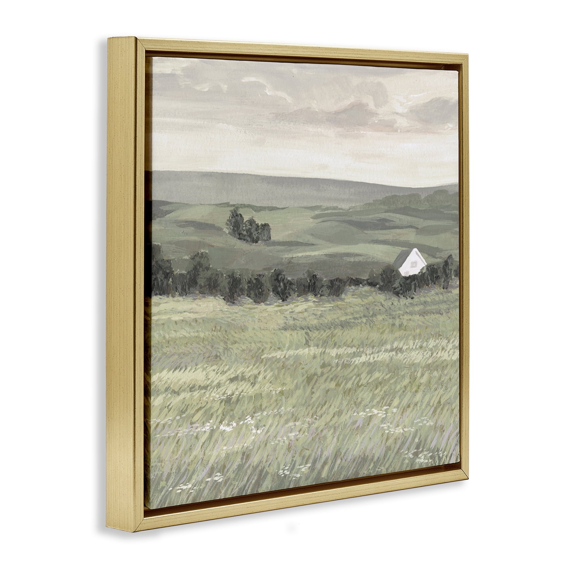 Stupell Industries Scenic Country Charm Landscape & Nature Painting Gold Floater Framed Canvas Art Print Wall Art, 25 x 25