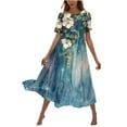 thumbnail image 2 of Viikei Dresses for Women Summer Casual Boho Dress,Women's Flower Printing Casual Short Sleeve Crewneck Dress Casual Flowy Tiered Maxi Beach Dress Navy S, 2 of 6