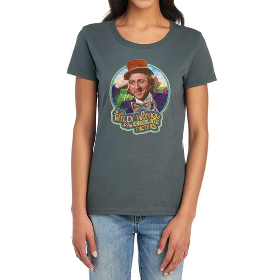 Willy Wonka and The Chocolate Factory Its Scrumdiddlyumptious Women's T Shirt, Charcoal, Small