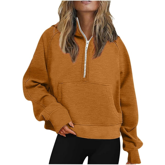 Half Zip Sweatshirt Women Plus Size Fleece Cropped Hoodies Pullover Fall Winter Warm Tops
