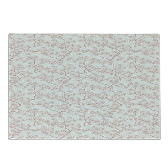 Nature Cutting Board, Pattern with Soft Spring Branches Flourishing Flowers and Leaves Feminine Print, Decorative Tempered Glass Cutting and Serving Board, Small Size, Coral White, by Ambesonne