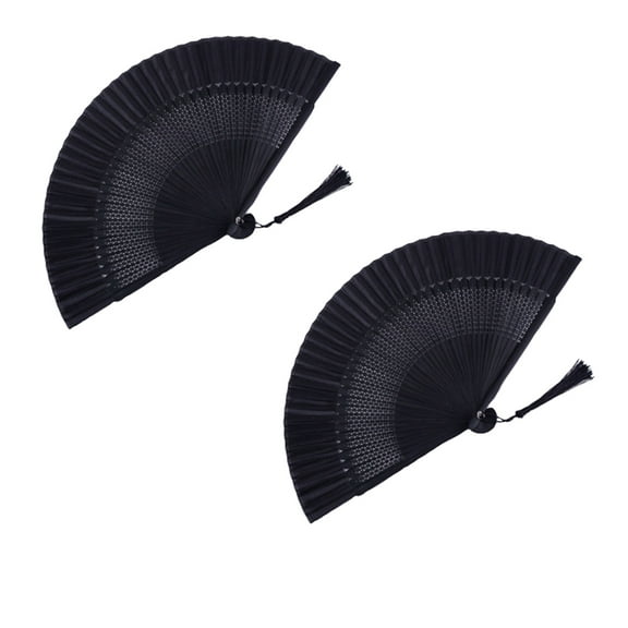 COSMOBETTY Bamboo Paper Black Tassel Fan 1Pack Folding Portable Decorative Summer Occasions