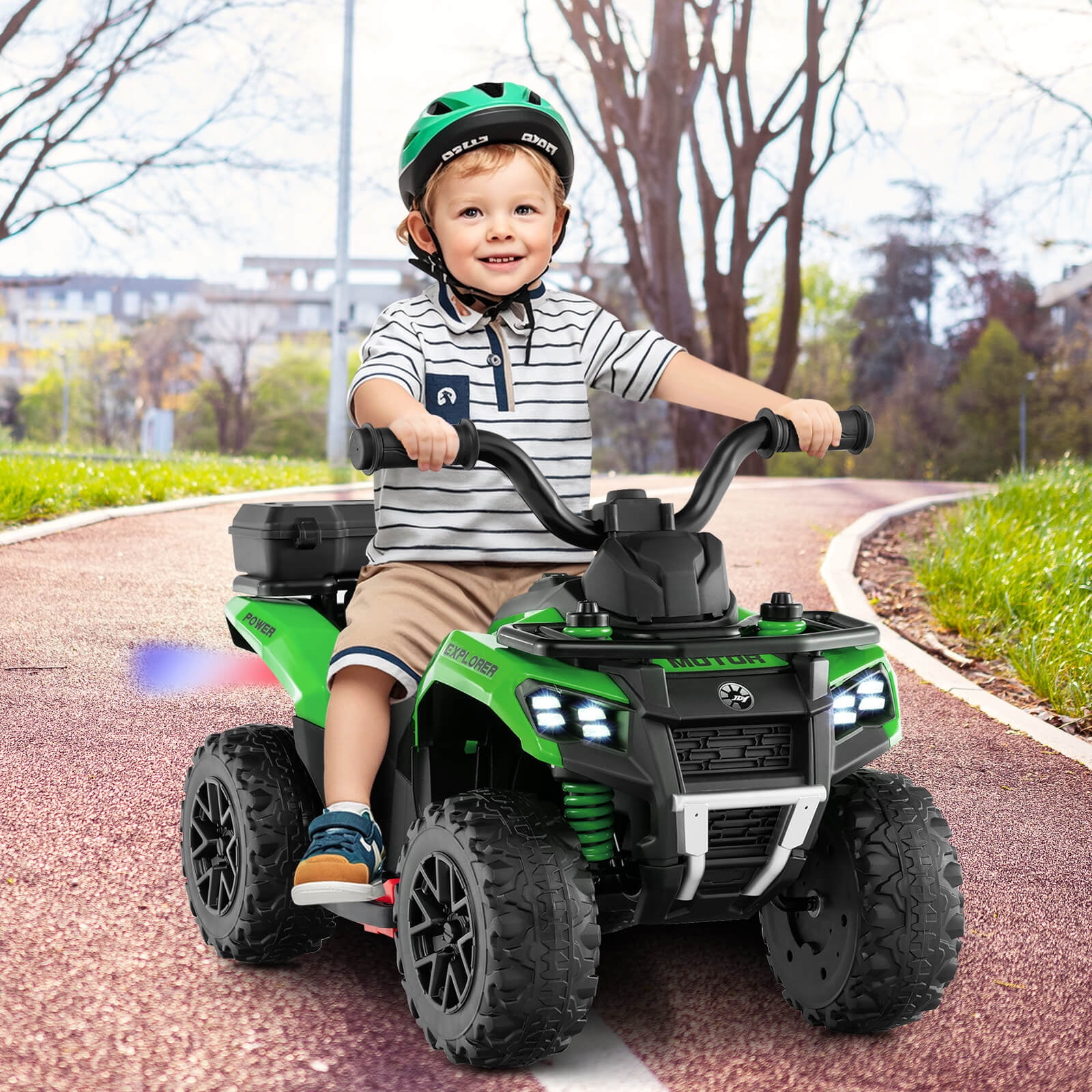 Infans 6V Kids Ride On ATV w/ Music & Spray Function USB Port Storage Box Toy Car