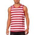 thumbnail image 1 of Camiseta sin mangas de rayas Inspire Chic para el Día del Padre para hombres, camiseta de cuello redondo, chaleco casual en rojo y blanco, 1 of 6