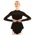 thumbnail image 3 of Aiihoo Women Floral Lace Ballet Dance Dress Fingerpoint Sleeves Figure Ice Skating Leotard Dress Black XS, 3 of 7