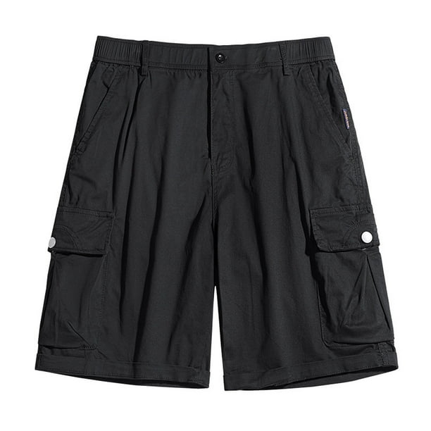 pstuiky Pantalones cortos de gimnasio, Pantalones cortos cargo para hombre, para correr, con múltiples bolsillos, cintura elástica, de algodón, para senderismo.