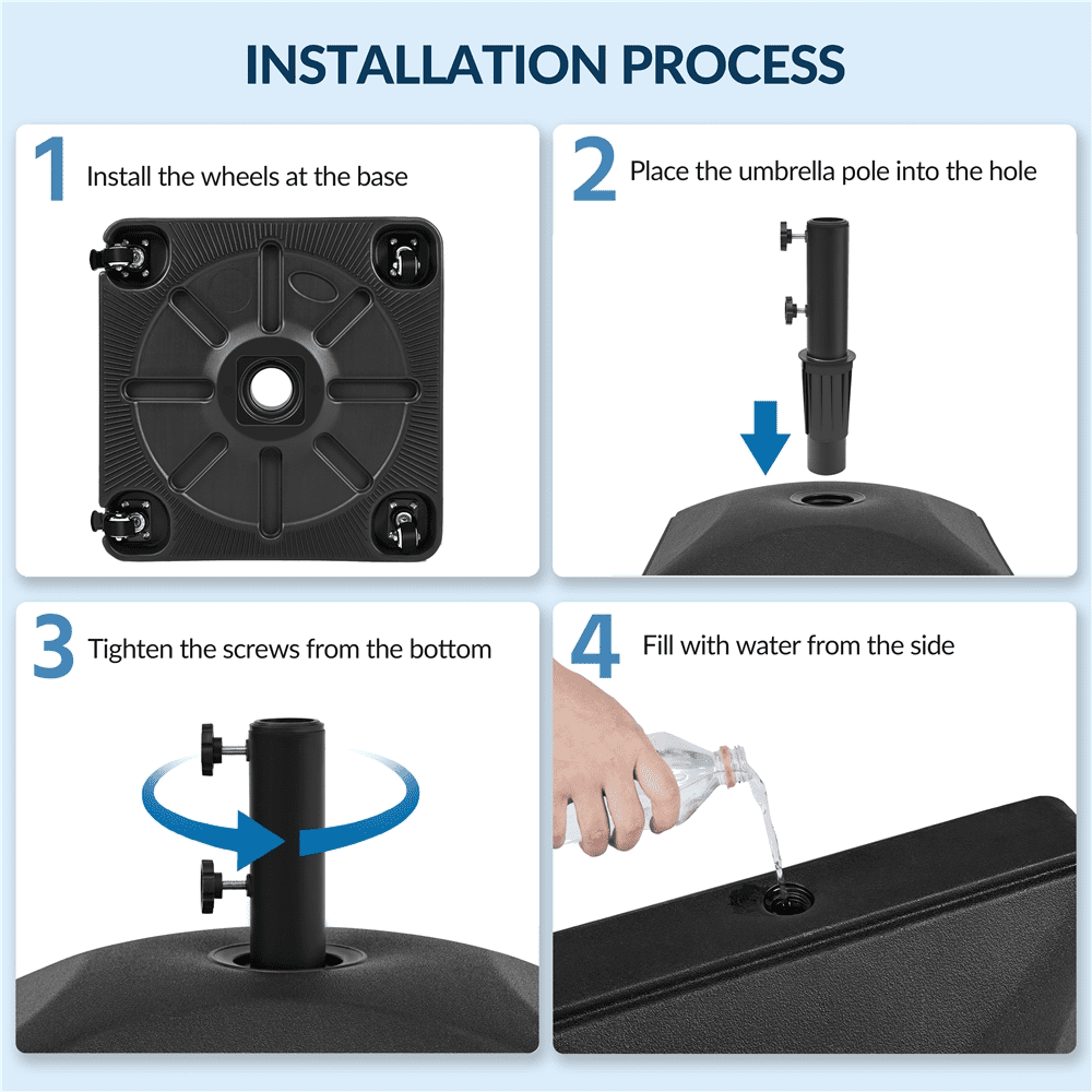 Renwick 123lb Rolling Fillable Patio Umbrella Base, Black