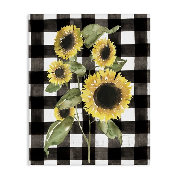 Stupell Industries French Country Classic Yellow Sunflower Floral Bunch Buffalo Check Plaid Canvas Art, 16 x 20, by Jennifer Goldberger