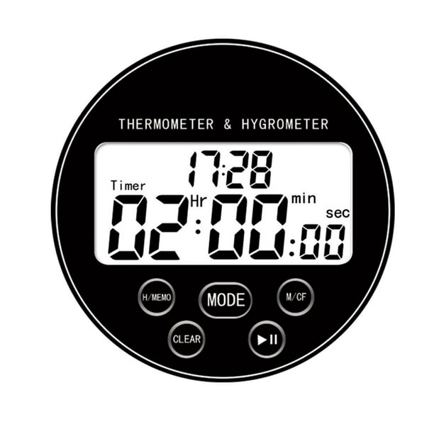 Termómetro digital redondo Higrómetro Registros máximos y mínimos Pantalla de tiempo para oficina Negro Zulema Termómetro Higrómetro