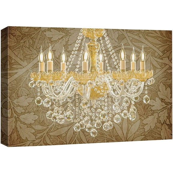 wall26 Canvas Print Wall Art Floral Pattern Gold Crystal Chandelier Decorative Lights Digital Art Realism Stylish Zen Chic Contemporary Boho Relax/Calm for Living Room, Bedroom, Office - 24"x36&