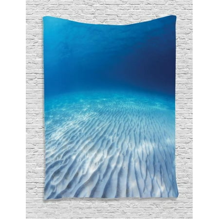 Ids Infinite Divider - Wall Hanging Tapestry, Underwater Shot of An Infinite Sandy Sea Bottom with Clear Water and Waves on Its Surface, Bedroom Living Room Dorm Decor, Navy Beige, by Ambesonne