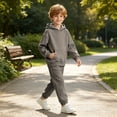 thumbnail image 4 of Toddler Boys Hoodie Set, Solid Color Soft Long Sleeve Top & Sweatpants, Cute Casual Outfit For Kids Dark Gray 8-9 Years, 4 of 9