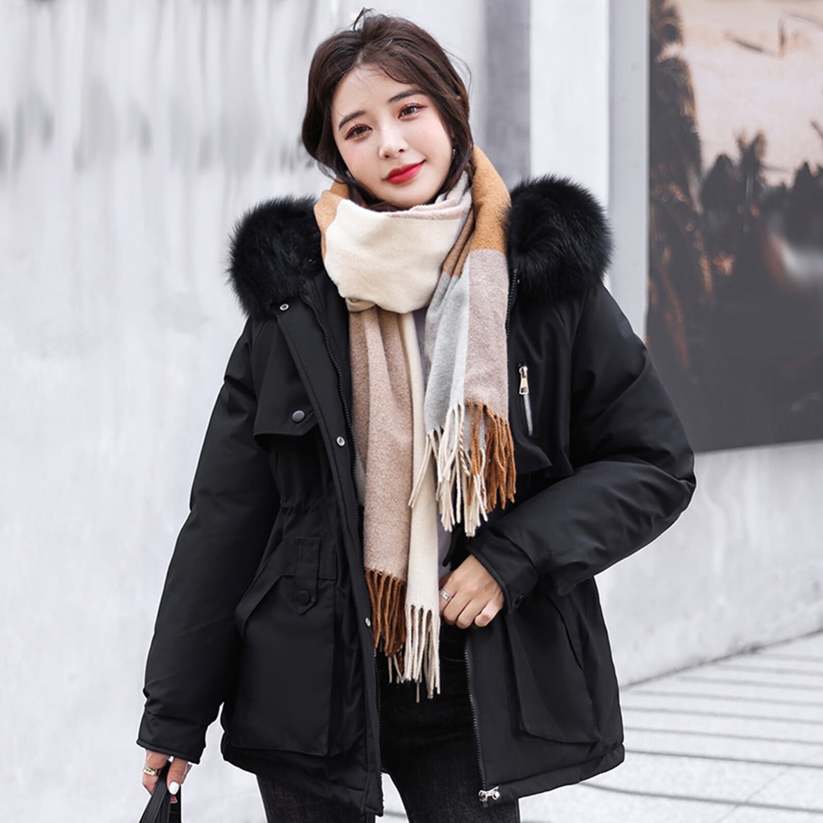 ClodeEU Winter Coats Jackets for Women Clearance Womens Winter Jacket Warm  Overcoat Slim Fur-Collar Zipper Thicker Coat Outwear Flash Picks Black 8(L)  - Walmart.com