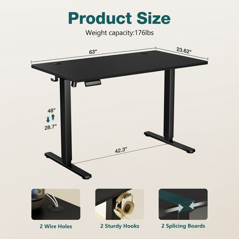 Jceet 63x30 Inches Dual Motor Electric Standing Desk with Drawer,  Adjustable Height Sit Stand Up Desk with Storage Shelf, Home Office Desk  Computer Workstation with Dark Walnut Top/Black Frame - Yahoo Shopping