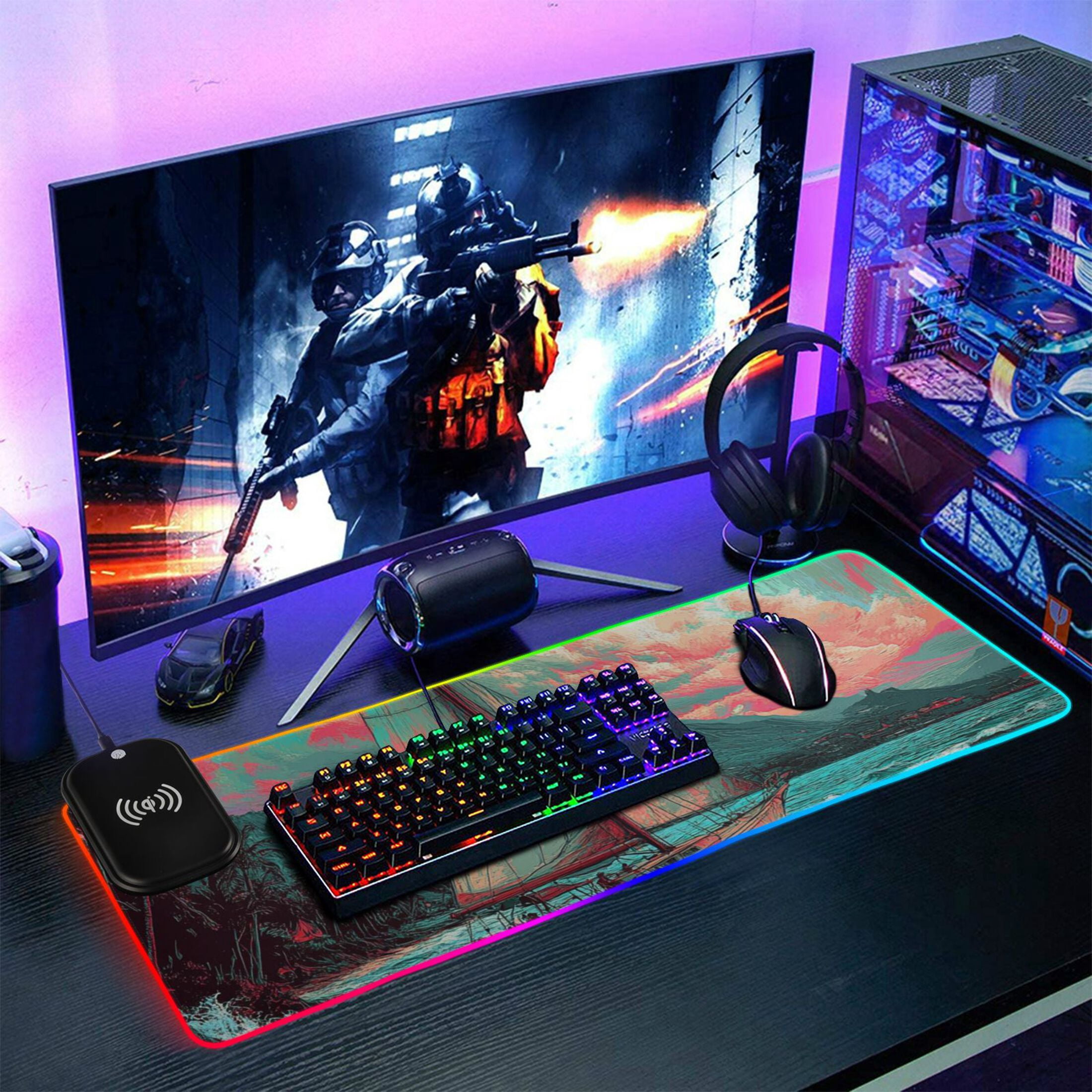 Sailboat at Sea RGB Gaming Mouse Pad Large Keyboard Mat Rubber Base 13 Light Modes
