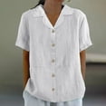 thumbnail image 2 of Jxximdong Button Down Shirts for Women, Women's Cotton and Linen Summer Casual Collar Short Sleeved Blouse, White Women's Blouses, 2 of 9