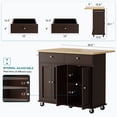 thumbnail image 3 of Walsunny Kitchen Islands Carts with Drop Leaf Table 2 Drawers 5 Wheels 4 Magnetic Doors Rolling Storage Cabinet Brown, 3 of 6
