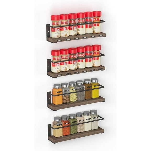 SpaceAid Spice Rack Organizer for Cabinet Door or Wall Mount with Labels, 4 Pack