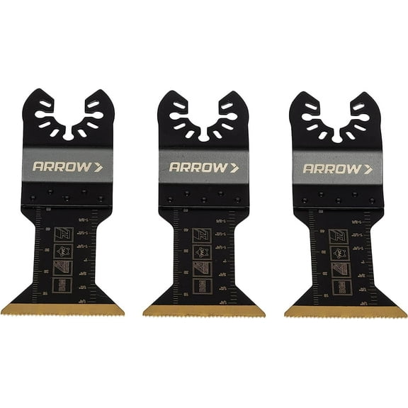 Arrow OSC125C-3A Titanium Coated Carbide Flush-Cut Oscillating Multitool Cutting Blades for Wood, Drywall, PVC, and Metal, 1-3/8 Inch, 3-Pack