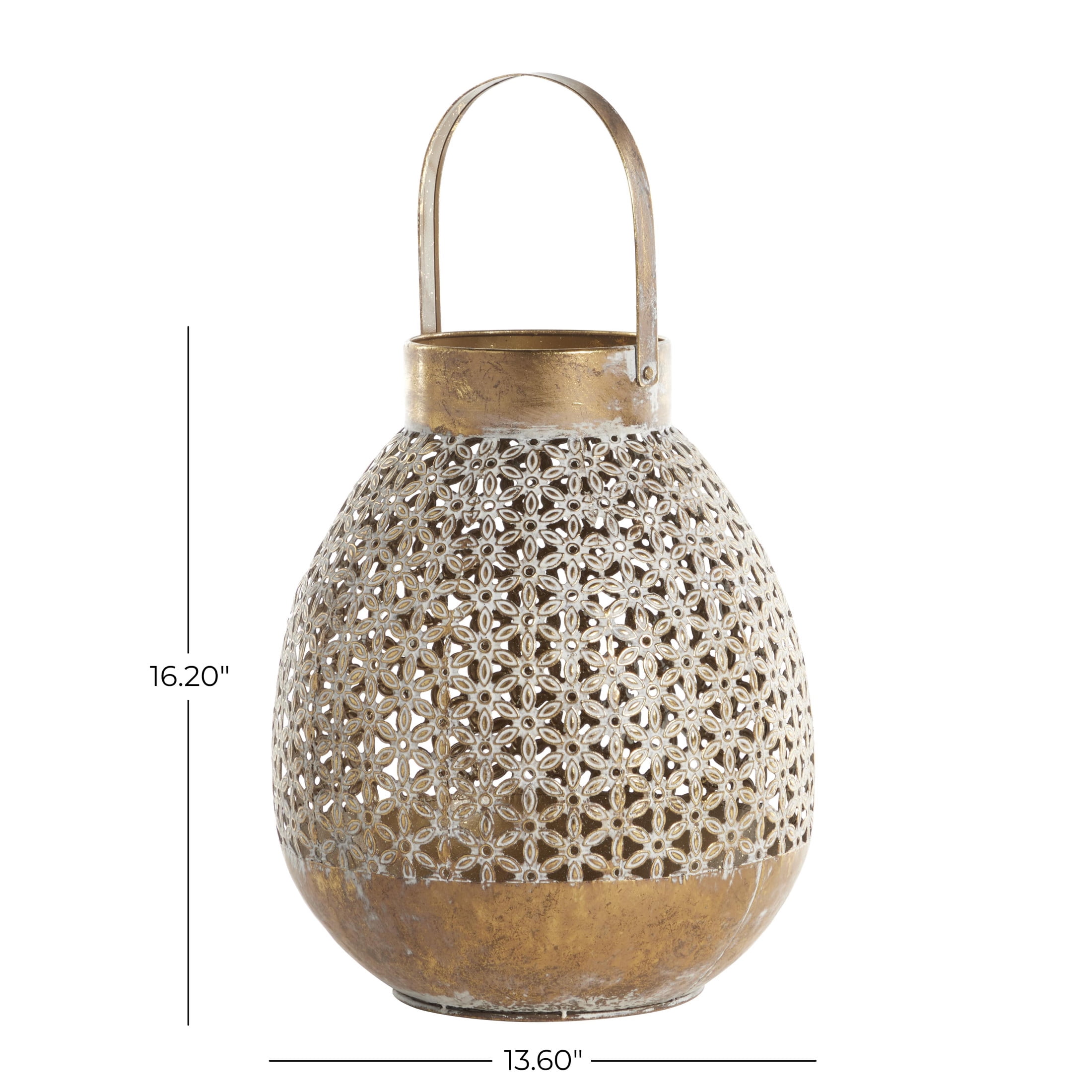 DecMode Gold Metal Moroccan Laser Cut Metal Decorative Candle Lantern with Handle