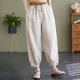 thumbnail image 3 of Sngxgn Womens Casual Loose Pants Comfy Cropped Work Pants with Pockets Elastic High Waist Pants(Khaki,M), 3 of 6