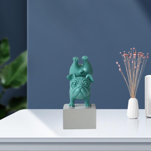 Divertida estatua de Francés, de animales de Yoga, escultura de perro para decoración de dormitorio de hotel de oficina, artes Verde Macarena Figuras en miniatura