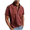 thumbnail image 3 of UVEASISHA Mens Casual Button Down Shirts Summer Short Sleeve Collared Business Shirt Solid Color Stylish Regular Fit Office Work Shirts with Pocket Red XL, 3 of 7