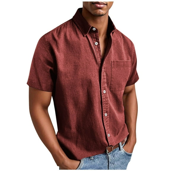 ZCFZJW Mens Cargo Shirts Short Sleeve Big and Tall Regular Fit Casual Button Down Solid Shirt Fashion Collared Golf T with Chest Pocket 2025 Red L