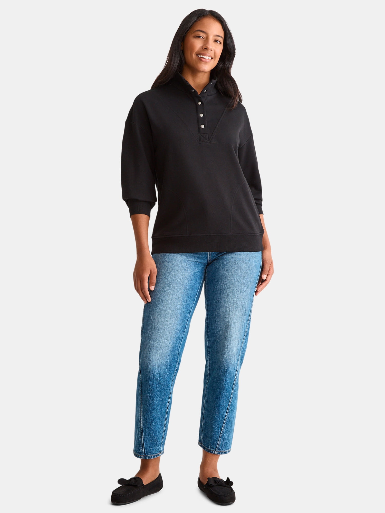 Time and Tru Women's Fashion Terry Snap Sweatshirt, Sizes XS-XXXL