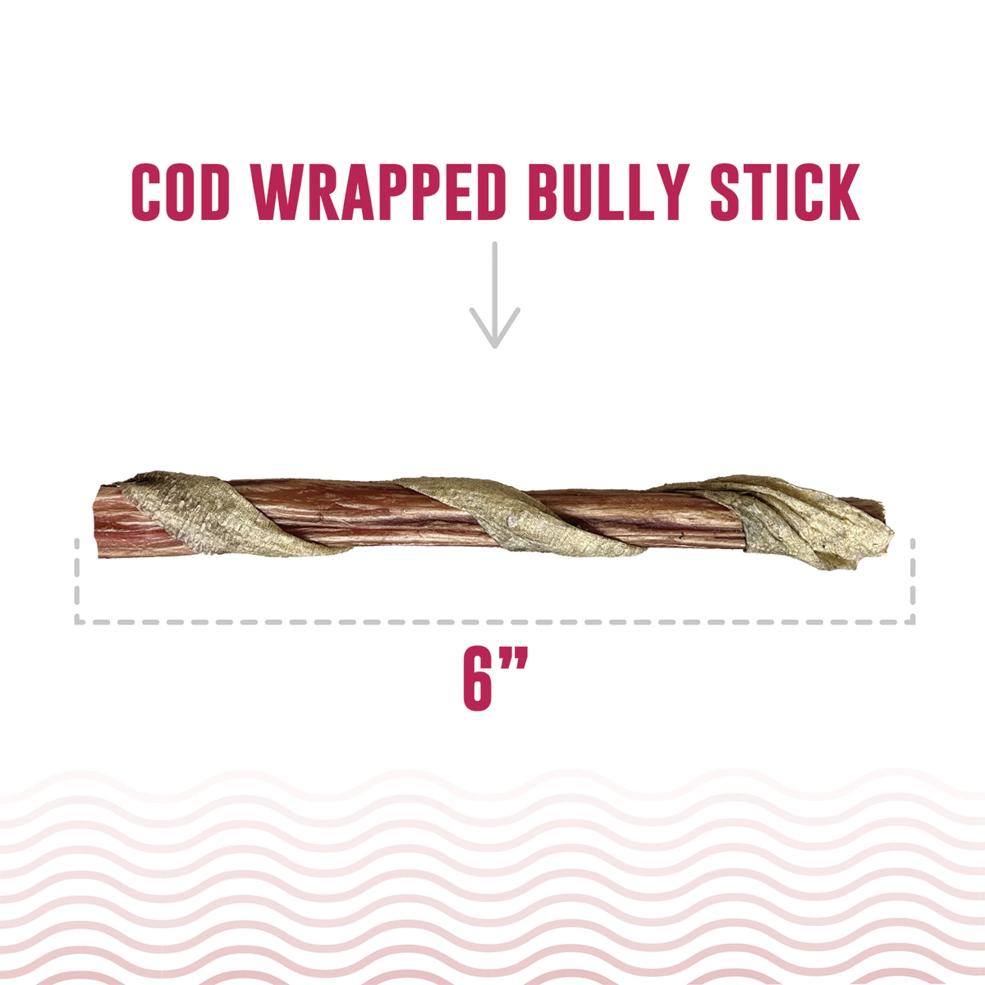 Icelandic+ Fish Sticks - Bully Stick Wrapped In Cod Skin - 5 Pack, 6" - Dog Treats, 2 Ingredient Chews, Hand-Wrapped Wild-Caught Fish, Pet Snacks