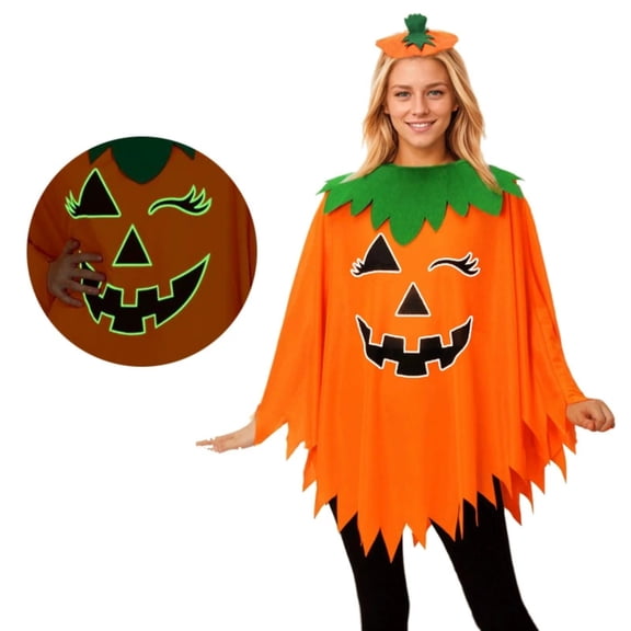 FUZHIQ Halloween Woman 2026 - Plus Size Pumpkin Poncho with Headband and Handbag Adult Cosutme Set