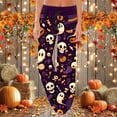 thumbnail image 2 of Fiaer,Halloween Wide Leg Plus Size Pants for Women,Women's Pumpkins Printed Baggy Elastic Waist Trousers,Ladies Drawstring Trendy Lounge Joggers Purple XXL, 2 of 5