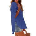 thumbnail image 6 of Women's Cotton Linen Hooded Cover Up, 3/4 Sleeve V-Neck Pocket Shirt, Lightweight Beach Kimono for Bikini Cover, Summer Vacation, and Resort Wear-Blue, 6 of 10