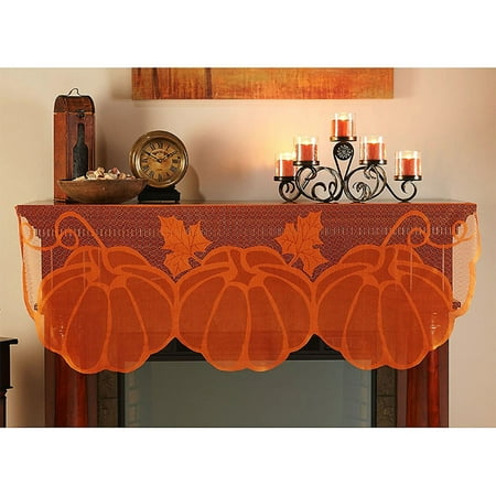 Pumpkin Lace Fireplace Cloth Pumpkin Maple Leaf Orange Spice Fall Thanksgiving