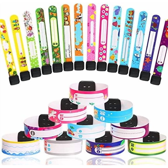 24 Pcs Children Safety ID Wristband Reusable Child Identification Infobands Bracelets Adjustable Waterproof Anti Lost ID Band for Boys and Girls$$Office