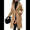 thumbnail image 2 of Gabardina de Lana Cruzada para Mujer, Abrigo de Invierno de Mezcla de Lana, Medio, Elegante. Caqui L, 2 of 8