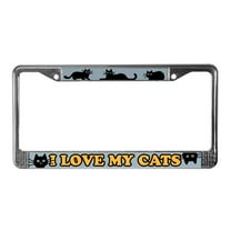 CafePress - I LOVE MY CATS License Plate Frame - Chrome License Plate Frame, License Tag Holder