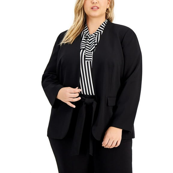 Bar III Trendy Plus Size Open Front Blazer Black 2X