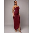 thumbnail image 6 of Burgundy Strapless Ruched Maxi Dress With Asymmetrical Ruffle Side Slit Elegant Evening Gown, 6 of 7