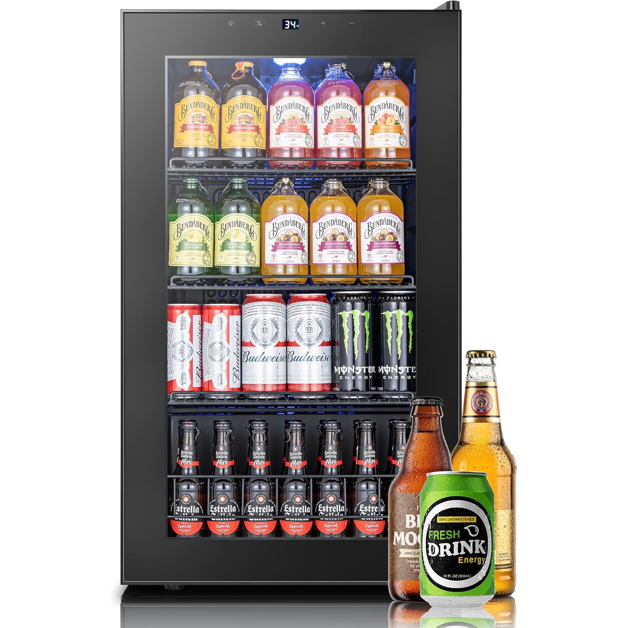Yeego 136 Can Beverage Refrigerator Cooler, 3.4 cu.ft. Beverage Fridge with Glass Door for Home/Bar/Office, Black