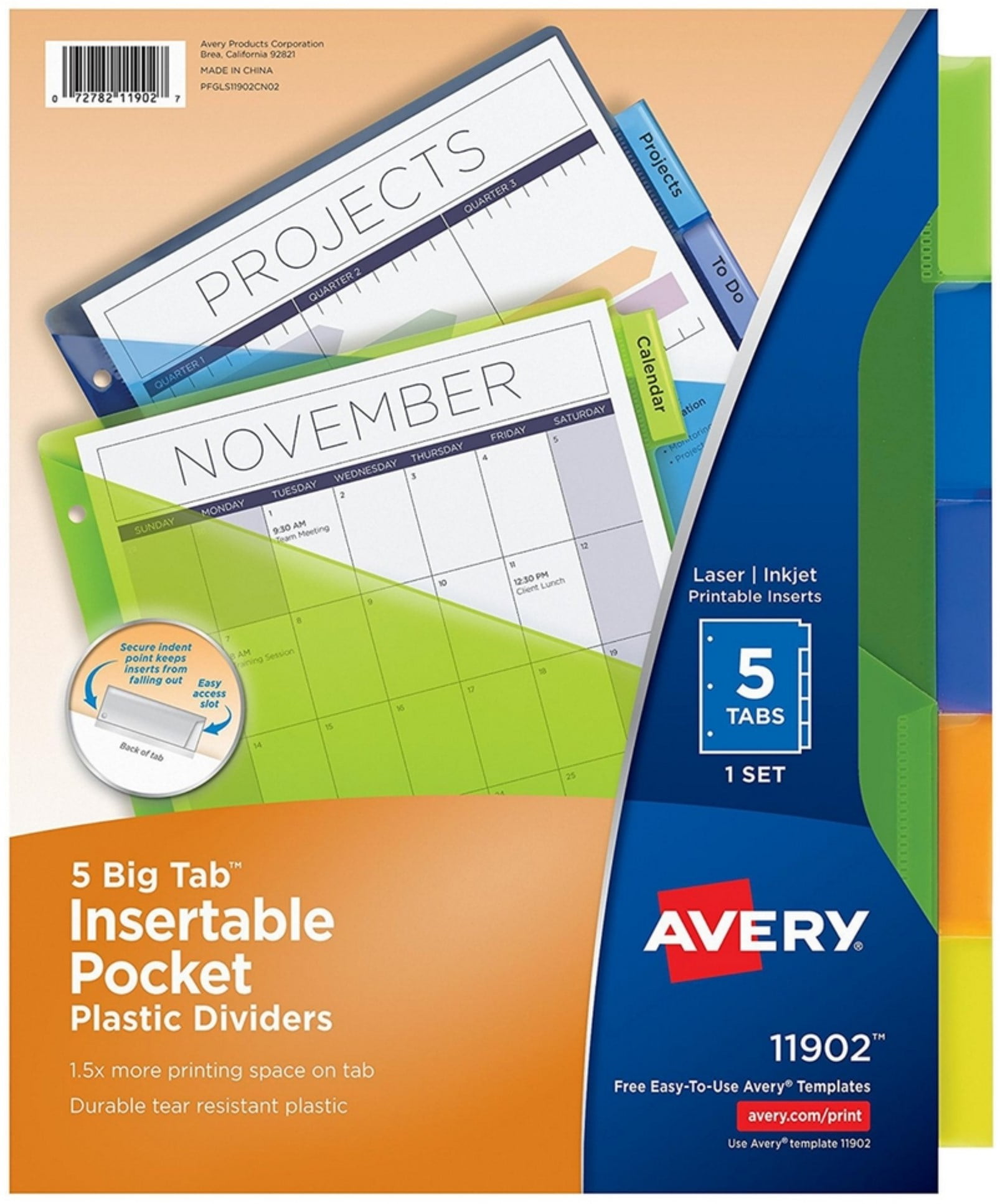 1 Set 8 Pack Avery Dennison 11902 Insertable Pocket Plastic Dividers 5 Tabs 