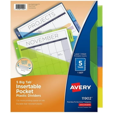 Avery Big Tab Insertable Plastic Dividers with Pockets 5 Each (Pack of 3)