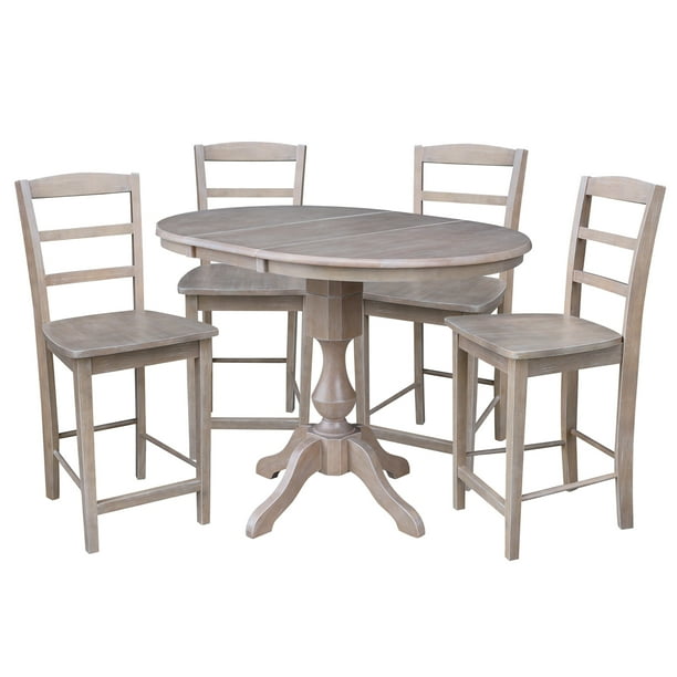 36" Round Extension Dining Table with Two Stools - Washed ...