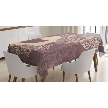 

Vintage Woman Tablecloth Woman Silhouette with Flowered Hair Style Abstract Beauty Image Rectangular Table Cover for Dining Room Kitchen 52 X 70 Inches Mauve Taupe and Beige by Ambesonne