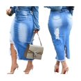 thumbnail image 2 of Falda vaquera midi Dvaemalligo azul para mujer con abertura y bolsillos, 2 of 6