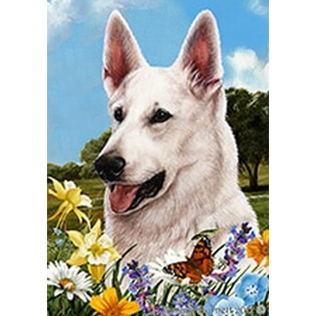 German Shepherd White - Best of Breed  Summer Flowers Garden